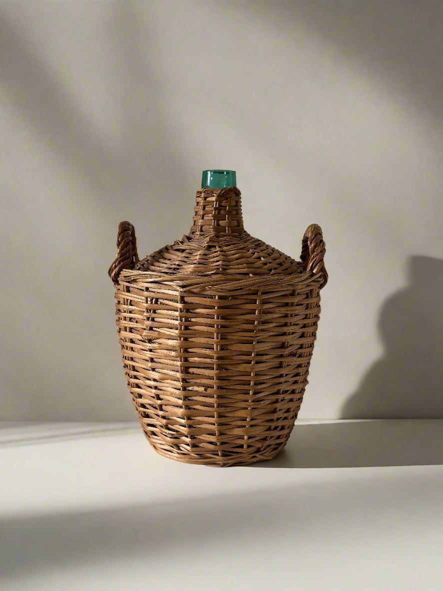 Mid-20th Century Vintage Wicker Wine Jug