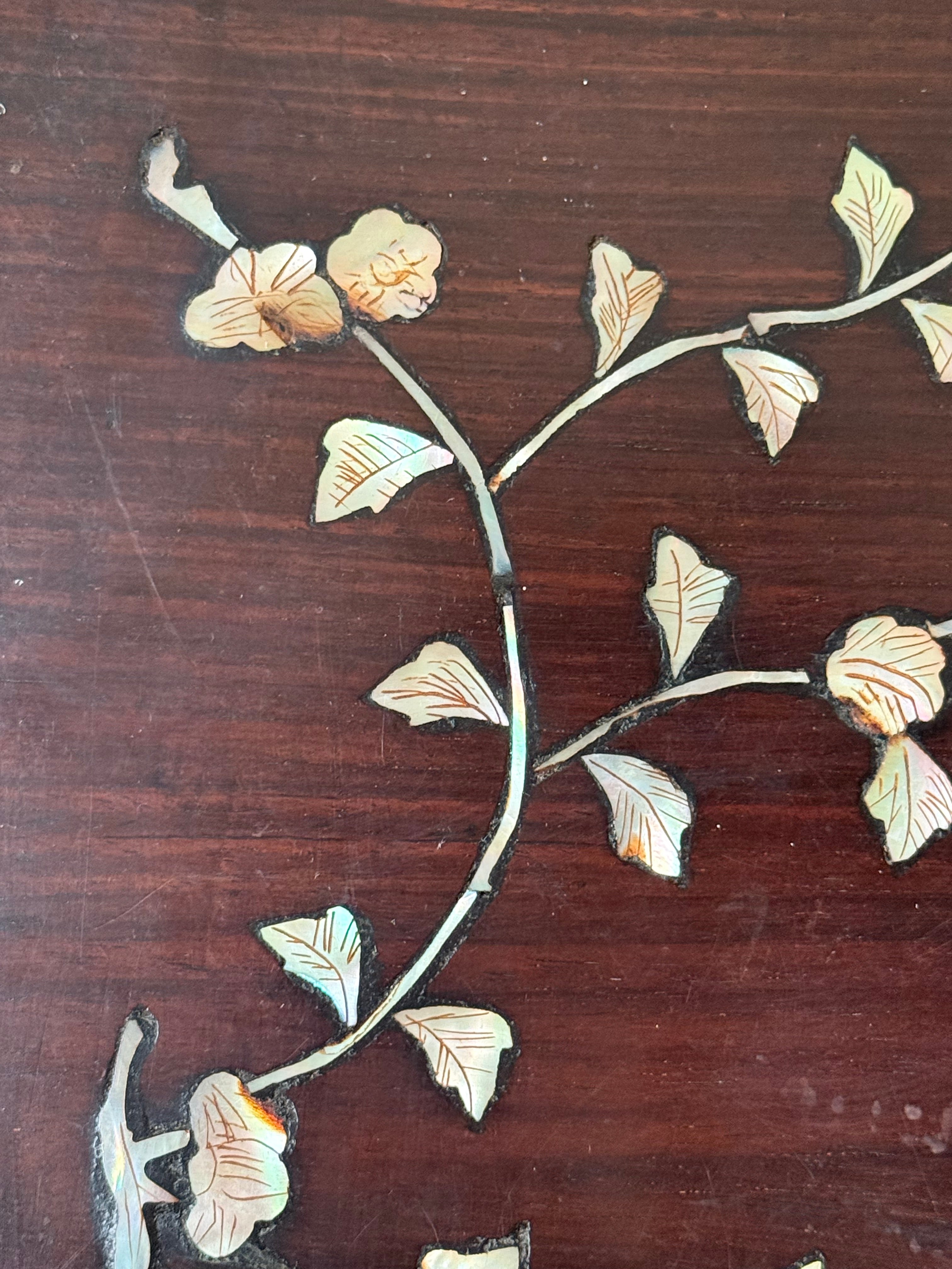 Antique 19th Century Chinese Mother of Pearl Wooden Wall Panel