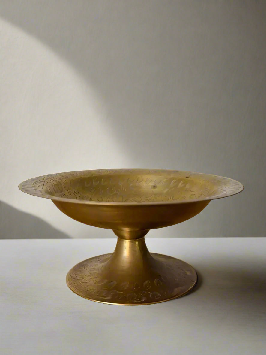 Vintage Hand-etched Brass Pedestal Bowl