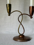 Dual Weathered Brass & Copper Candlestick Holder