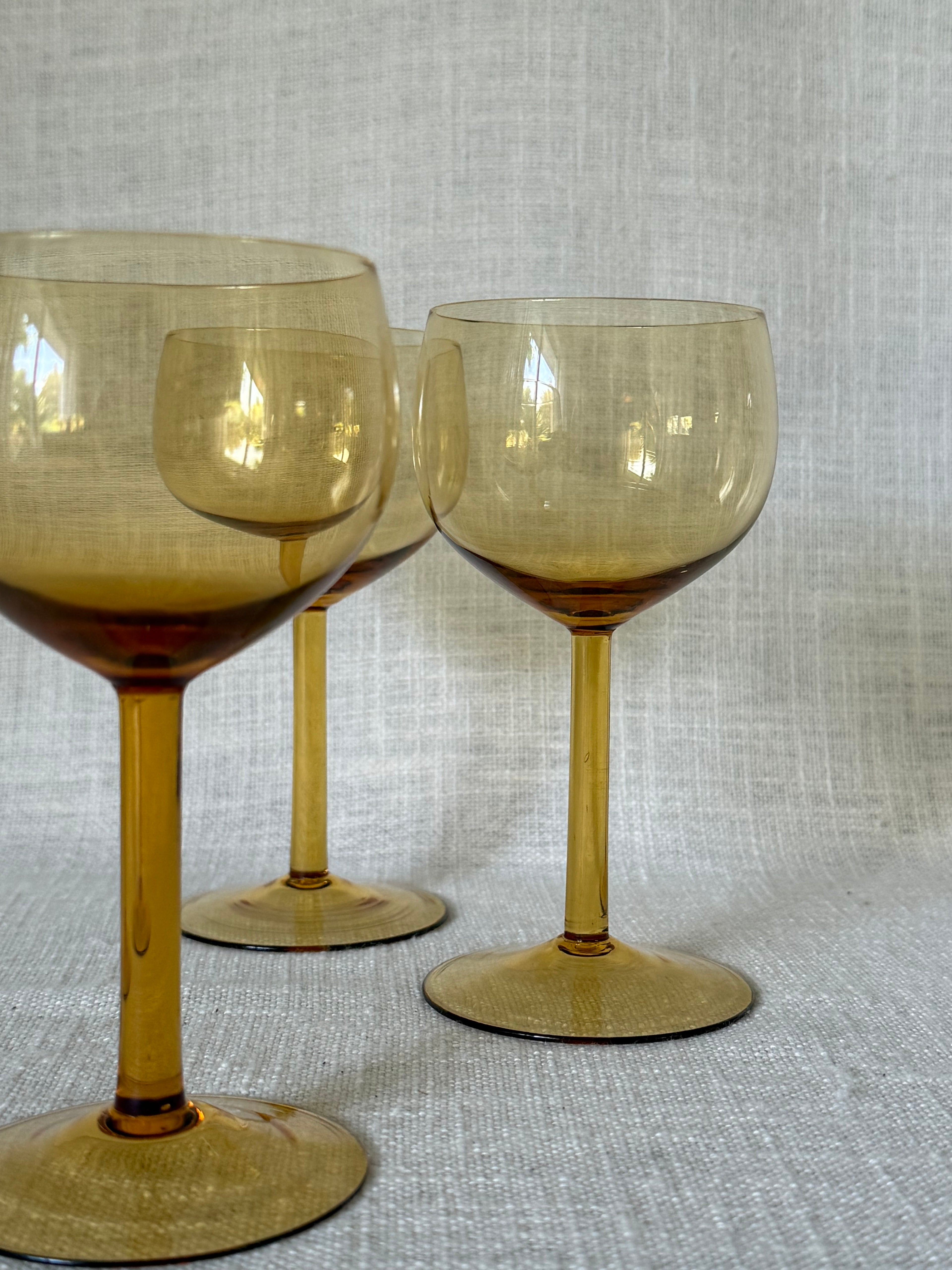 Vintage Amber Cocktail Coupe Glasses (set of 3)