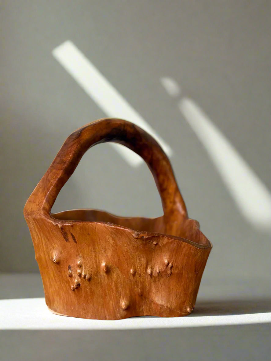 Burl Wood Hand-carved Bowl with Handle