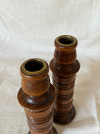 Mid-century Carved Wood Candle Holders (set of 2)