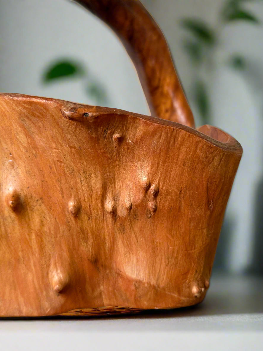 Burl Wood Hand-carved Bowl with Handle