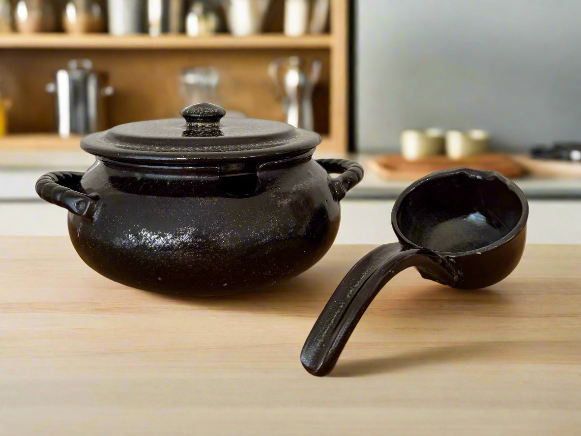 Handmade Glazed Ceramic Pot and Ladle