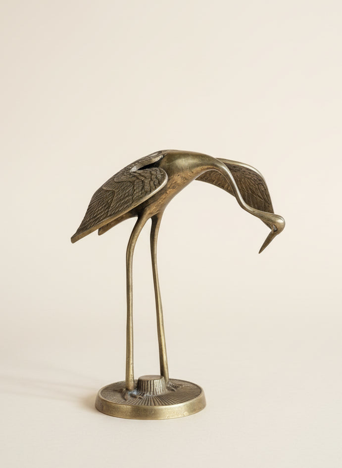 Vintage Brass Bowing Heron