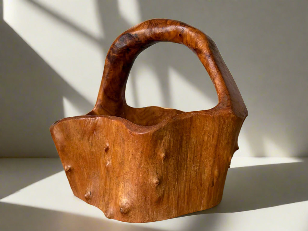Burl Wood Hand-carved Bowl with Handle