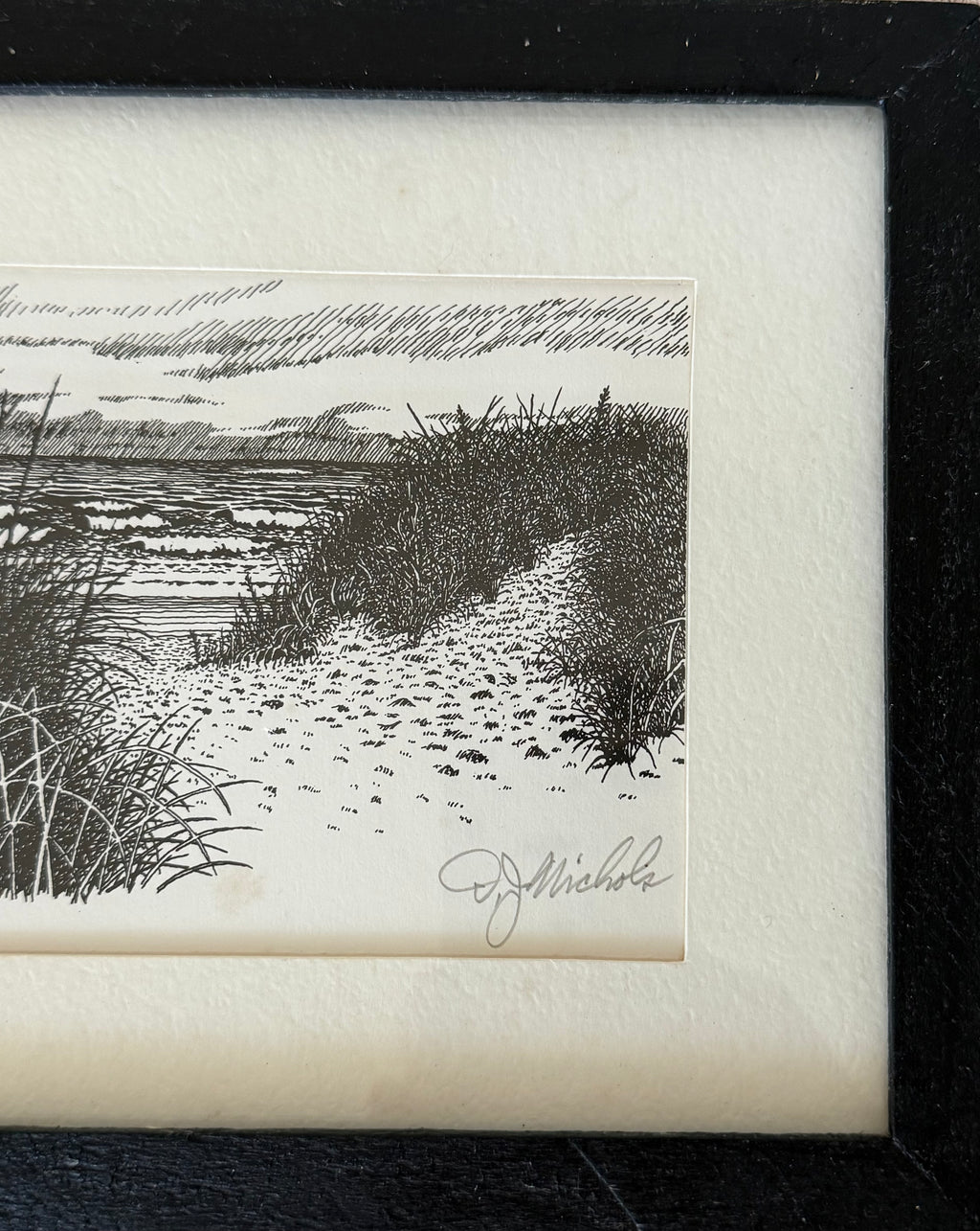 "High Tide" Signed Black and White Ink on Paper Original