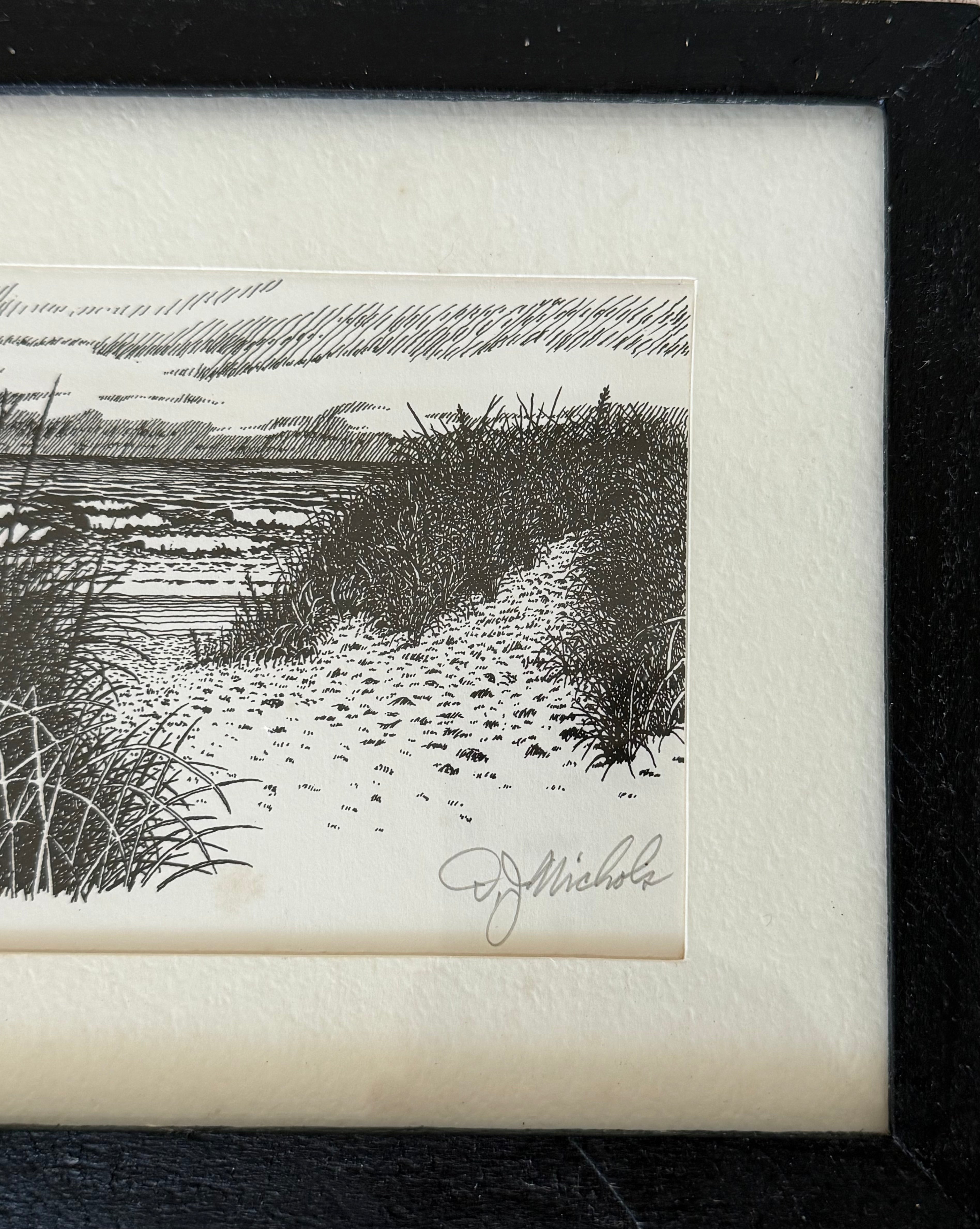 "High Tide" Signed Black and White Ink on Paper Original