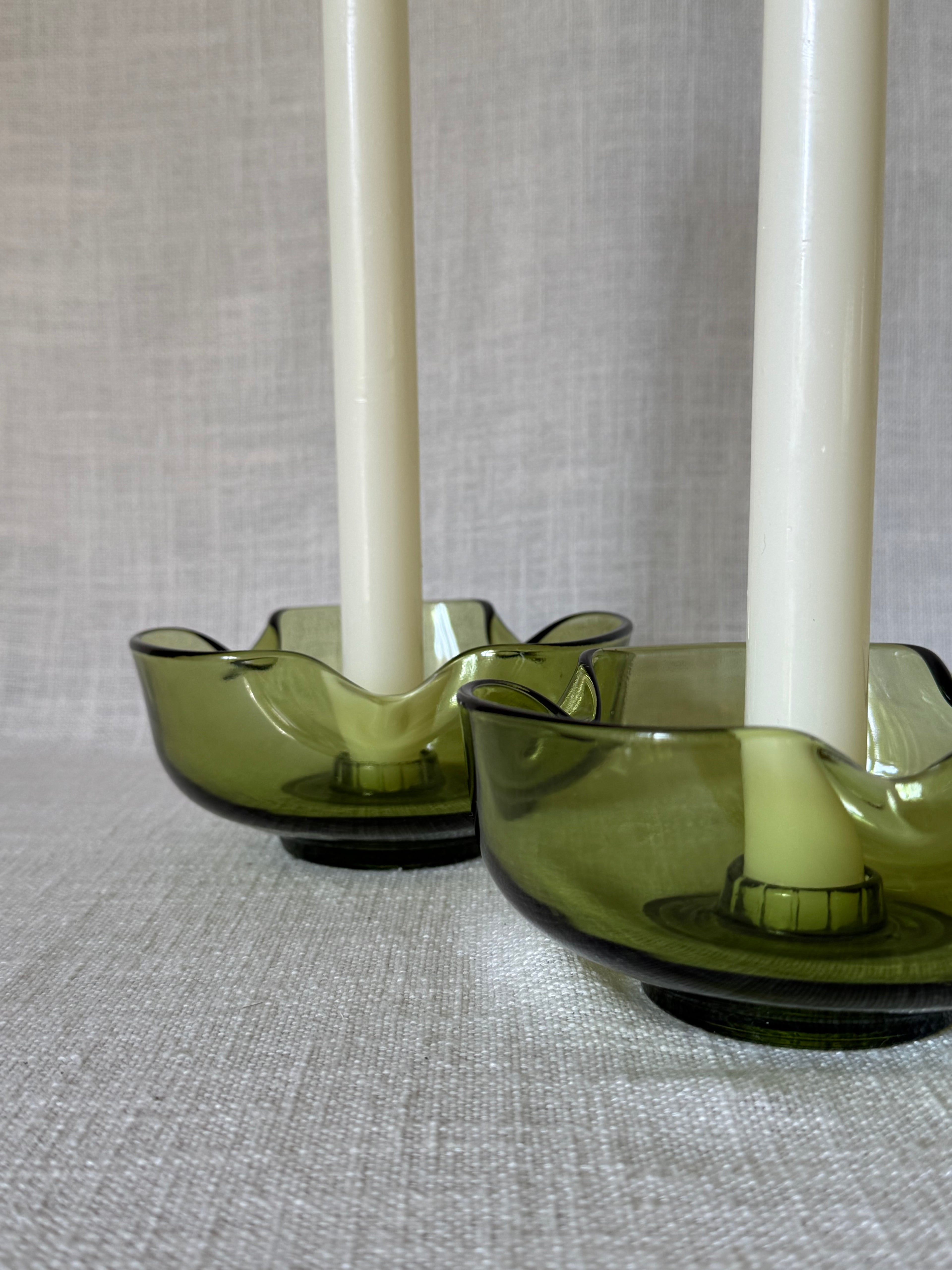 Vintage Green Glass Candle Holders (set of 2)
