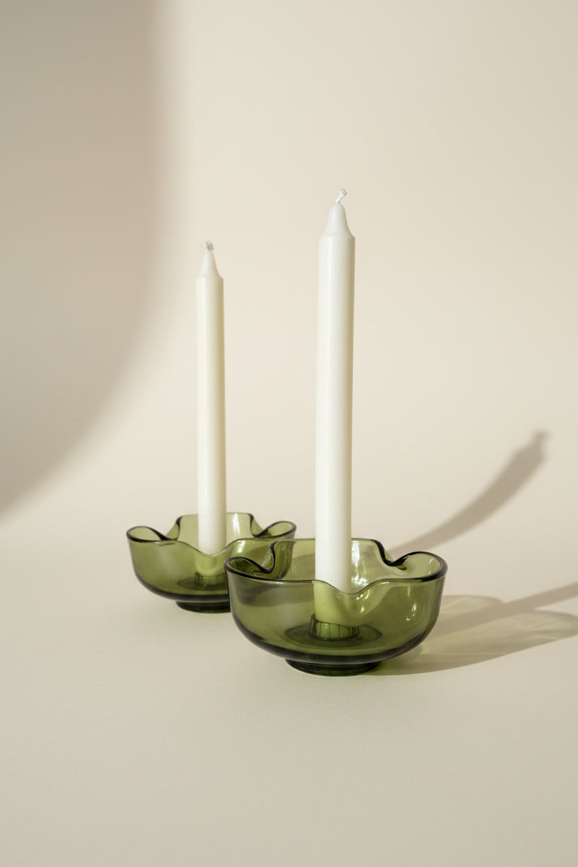 Vintage Green Glass Candle Holders (set of 2)