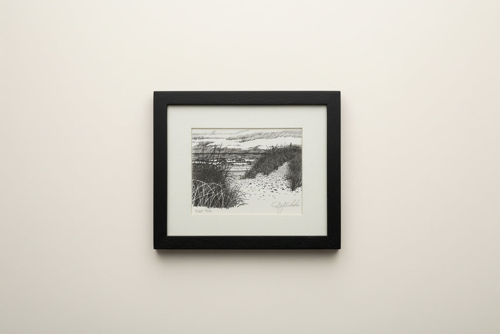 "High Tide" Signed Black and White Ink on Paper Original