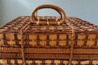 Two-tone woven picnic basket with lid & top handles