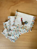 Vintage Linen Cross-stitch Rooster Cocktail Napkin (set of 5)