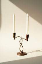 Dual Weathered Brass & Copper Candlestick Holder