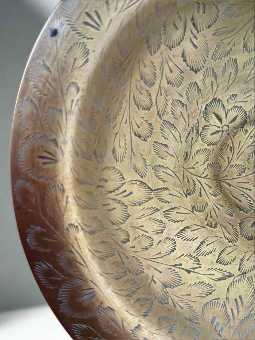 Vintage Hand-etched Brass Pedestal Bowl