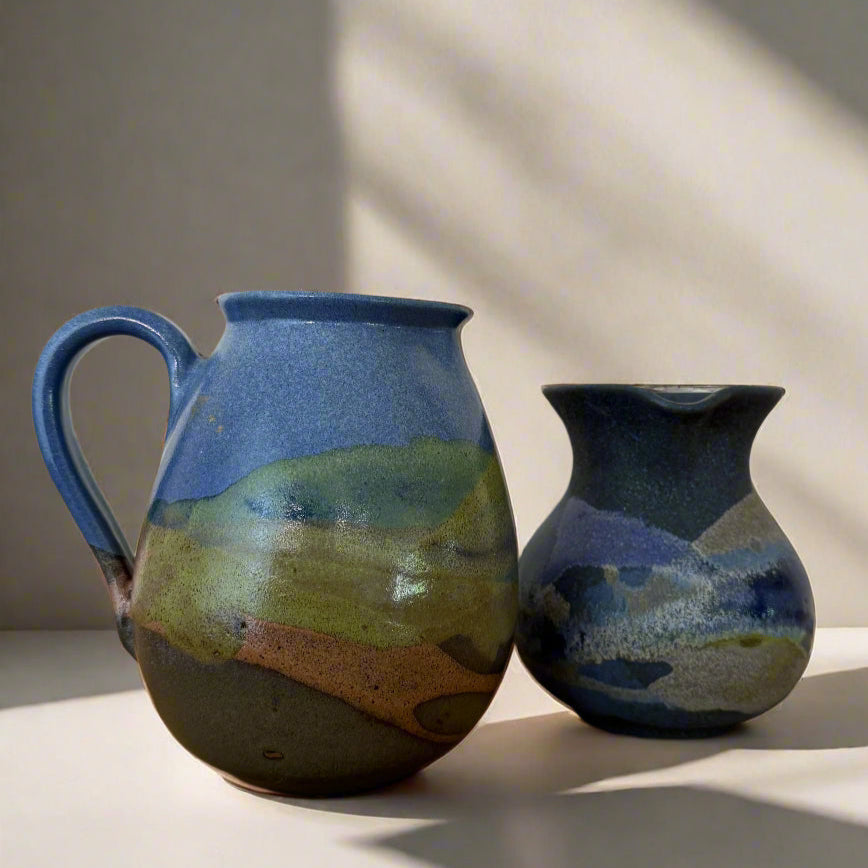 Glazed Ceramic Floral Bud Vase Pitchers (set of 2)