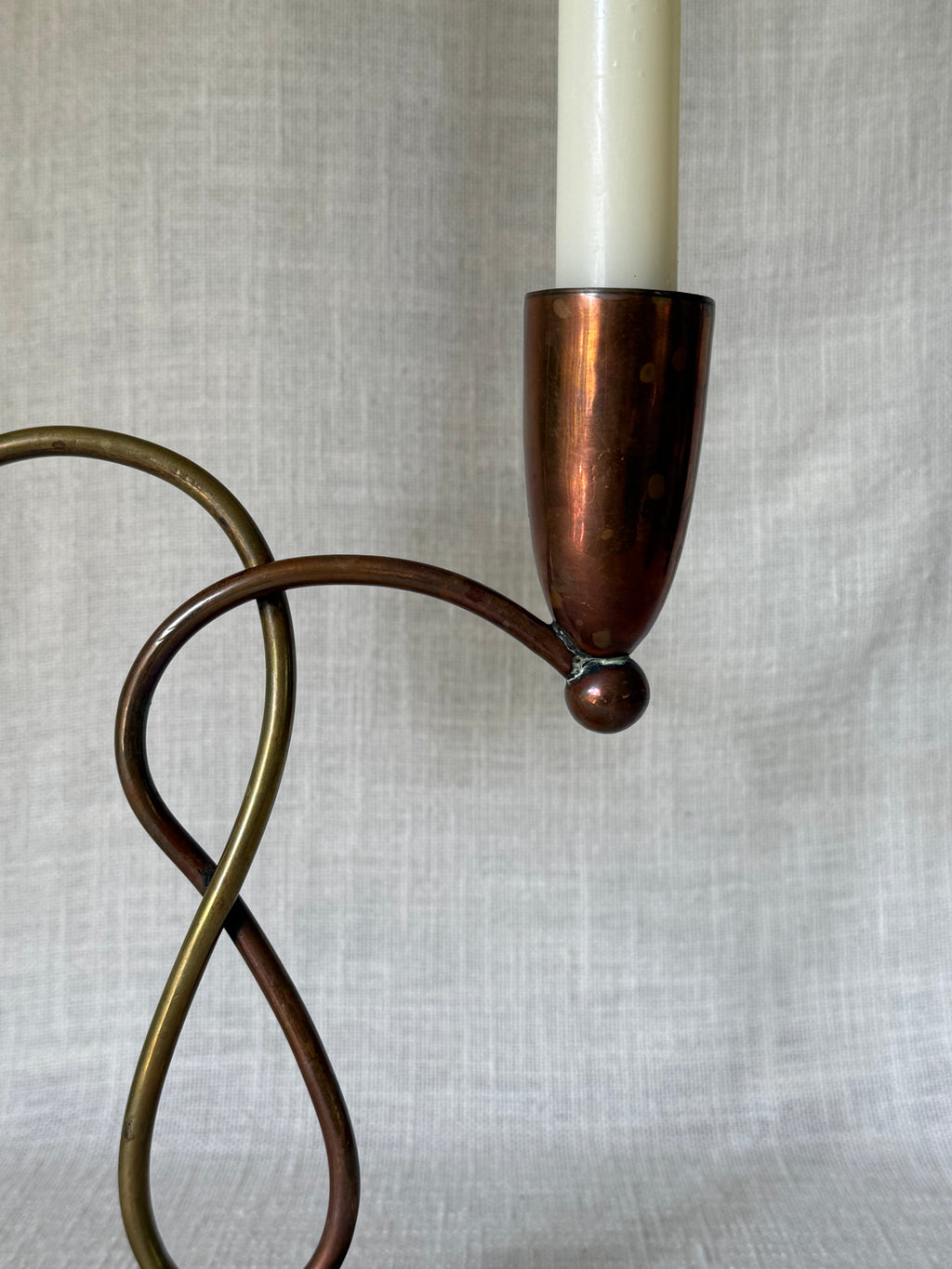 Dual Weathered Brass & Copper Candlestick Holder