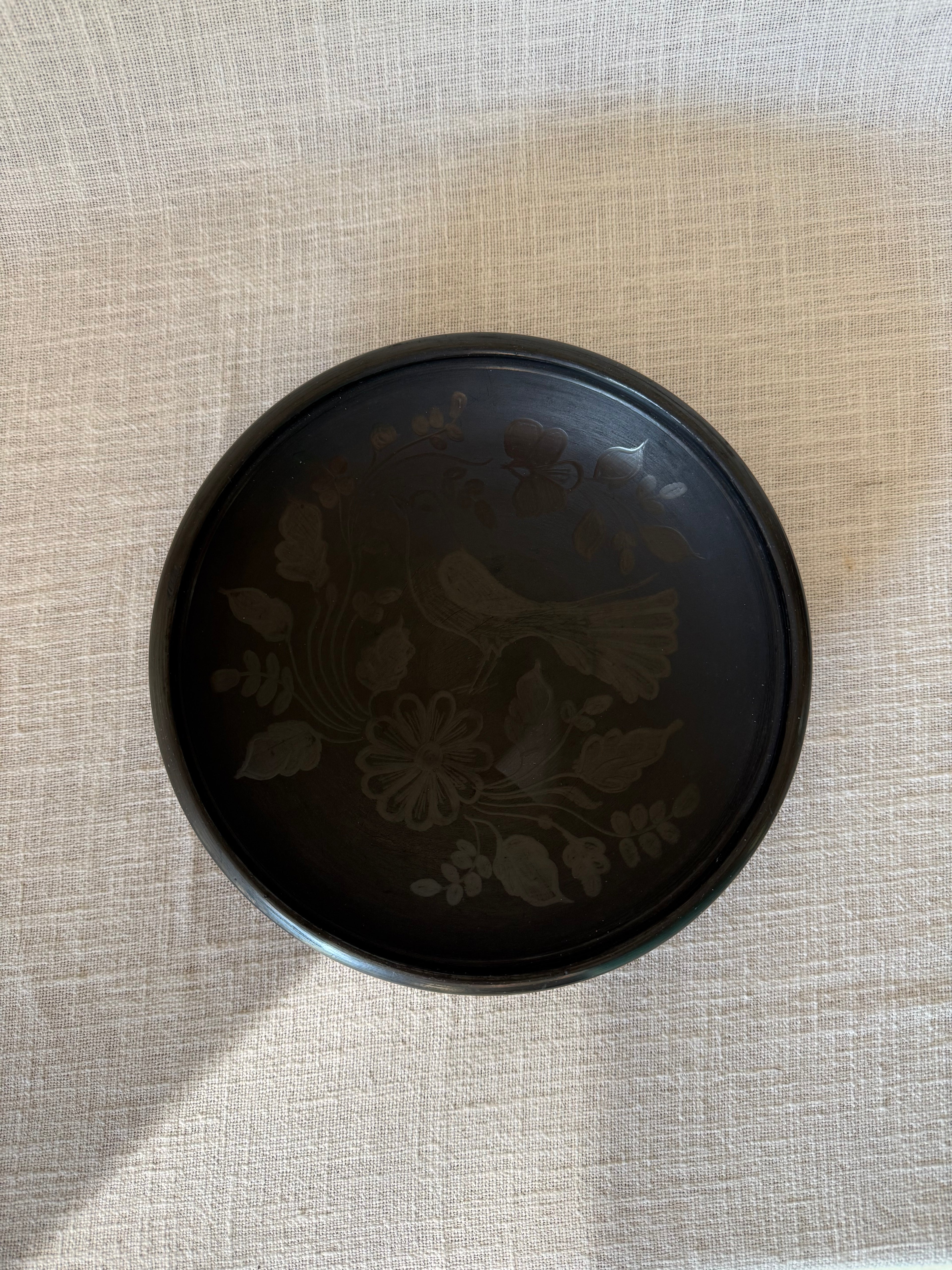 Black Ceramic Etched Catch-all Bird Bowl