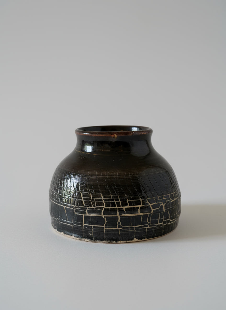 Studio Pottery Crackled Low Vase