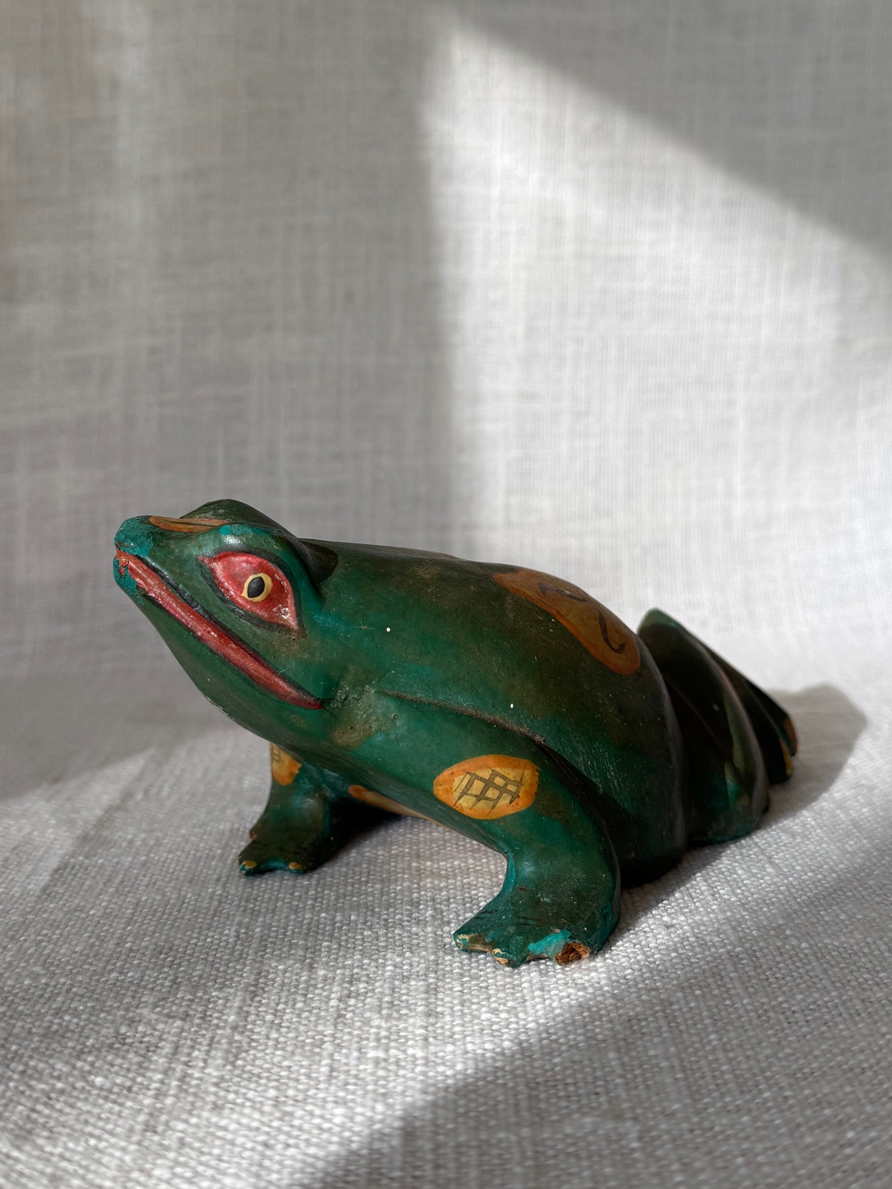 Hand-painted Wooden Frog Figurine