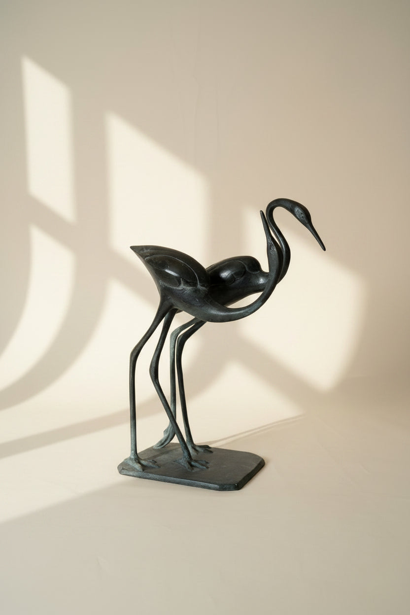 Oxidized Cast Heron Pair Sculpture