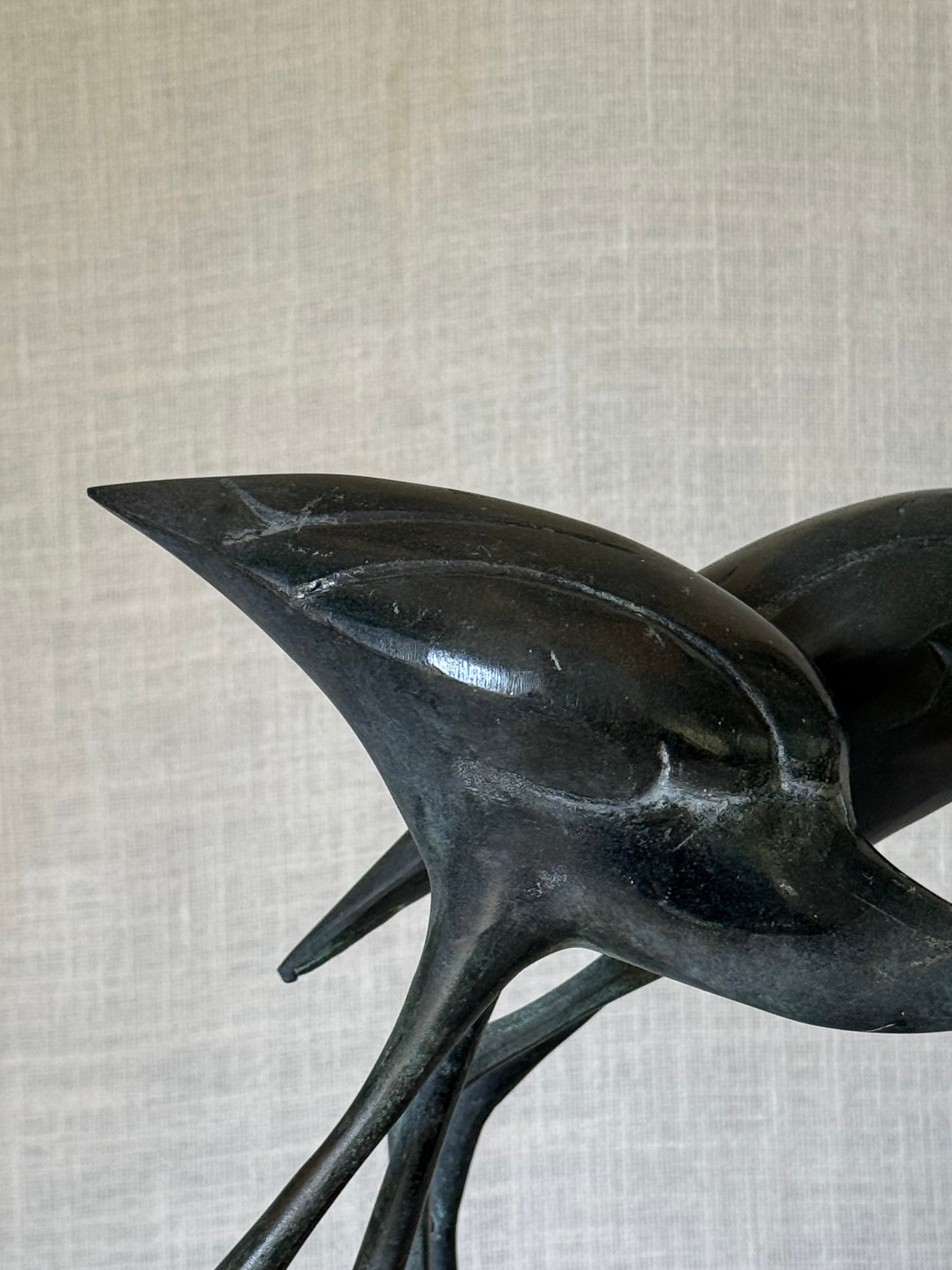 Oxidized Cast Heron Pair Sculpture