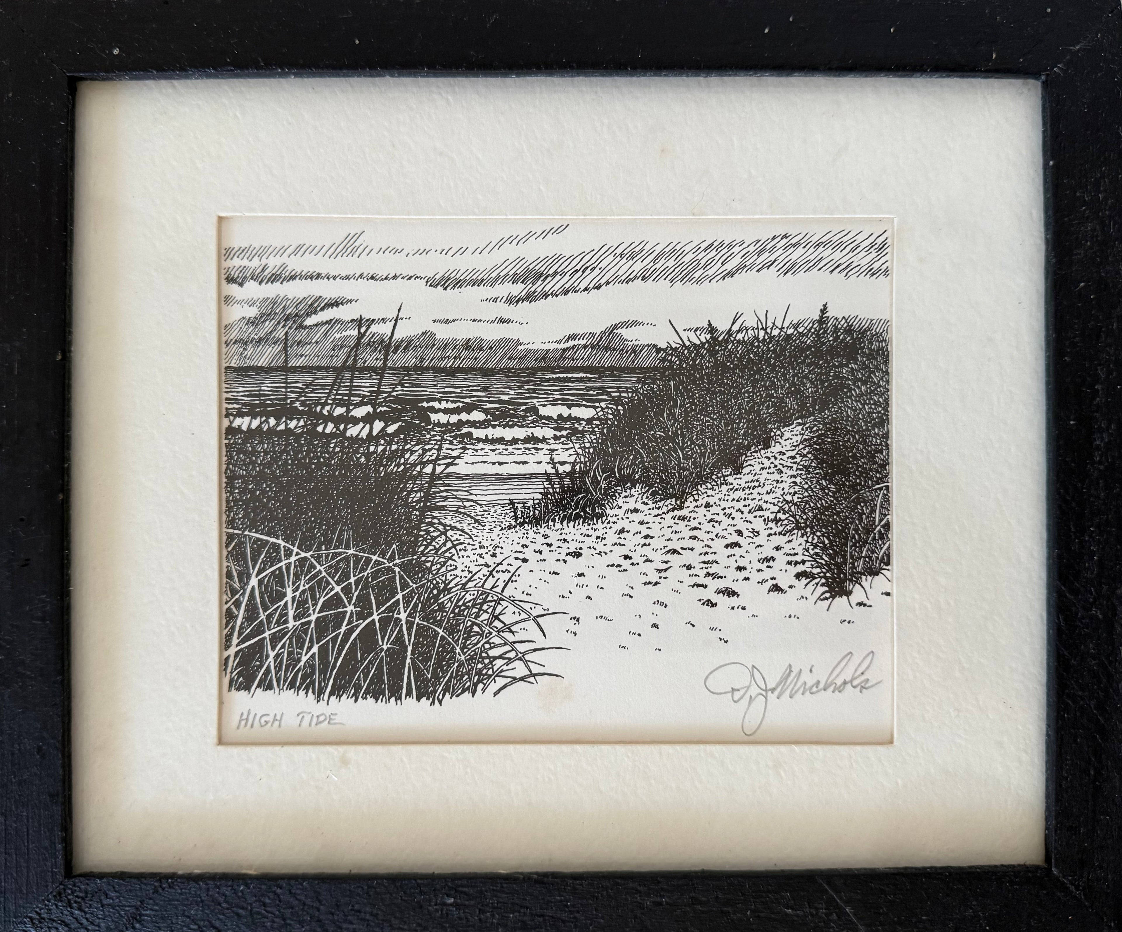 "High Tide" Signed Black and White Ink on Paper Original