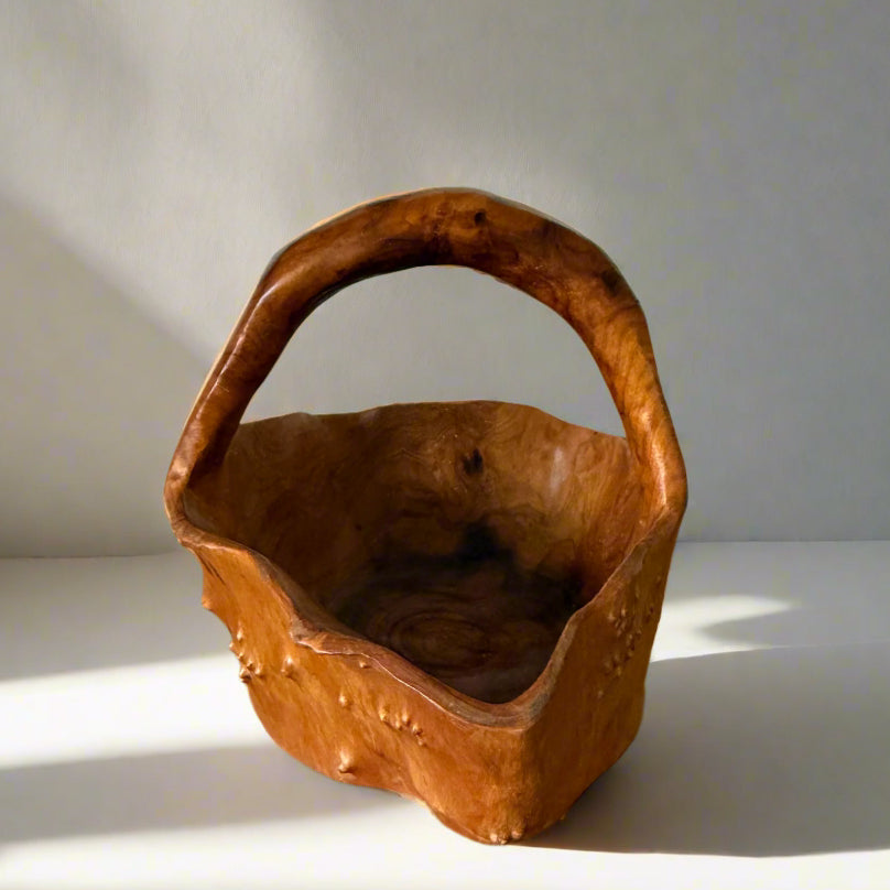 Burl Wood Hand-carved Bowl with Handle