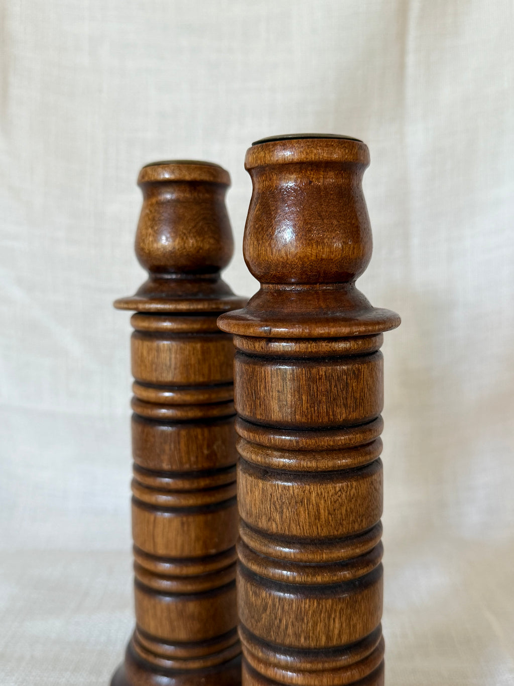 Mid-century Carved Wood Candle Holders (set of 2)