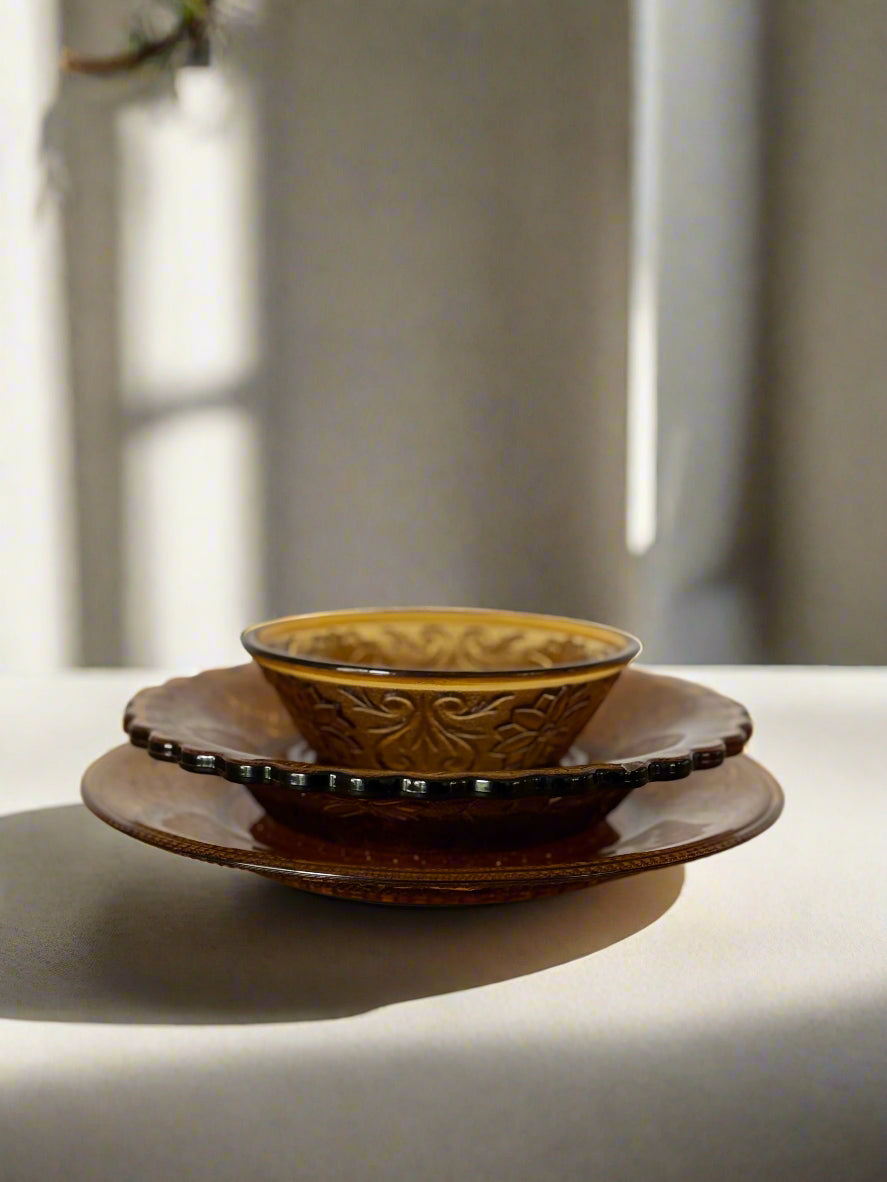 Vintage Amber Glass Hosting Set (set of 3)