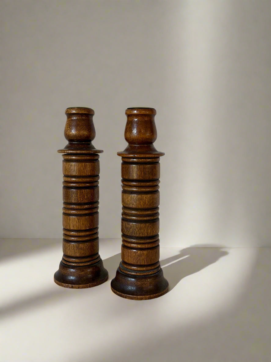 Mid-century Carved Wood Candle Holders (set of 2)