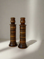 Mid-century Carved Wood Candle Holders (set of 2)