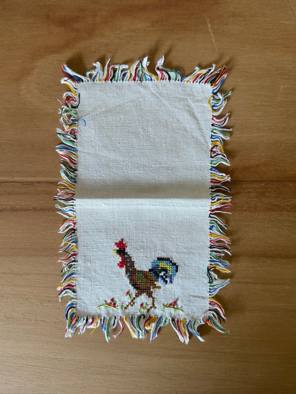 Vintage Linen Cross-stitch Rooster Cocktail Napkin (set of 5)