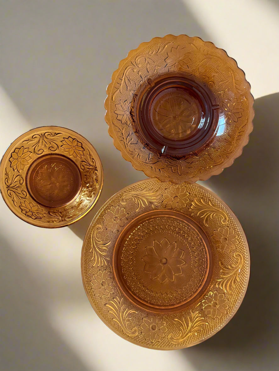 Vintage Amber Glass Hosting Set (set of 3)