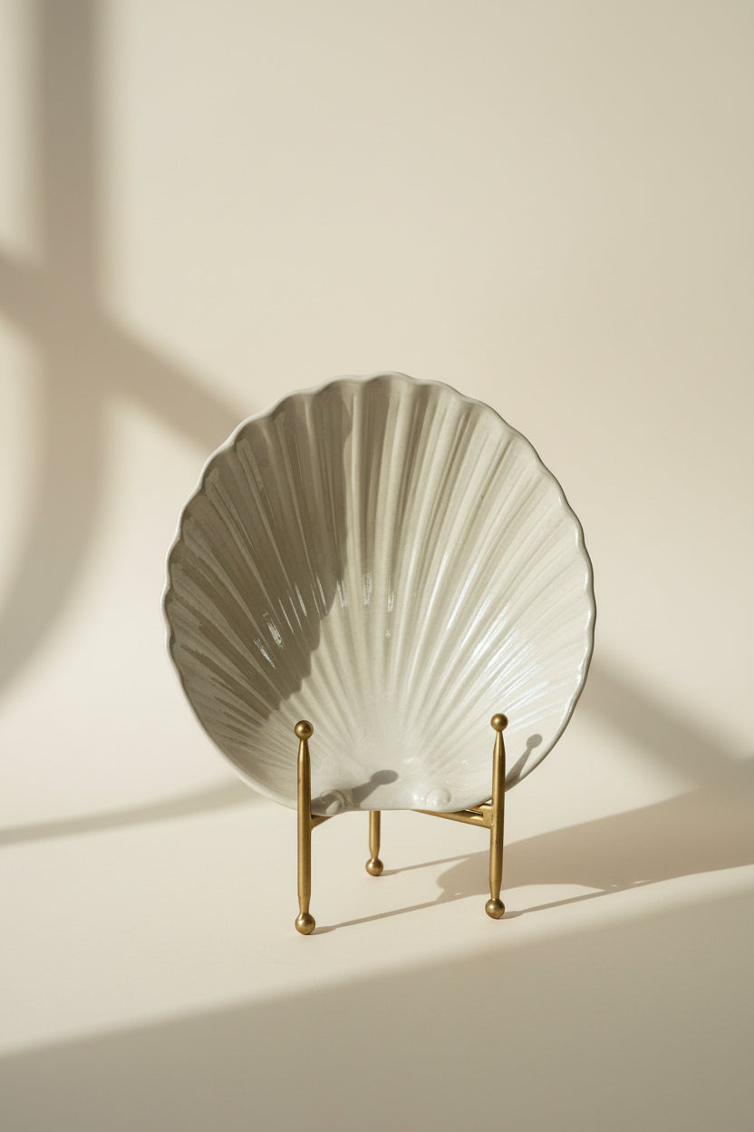 Glazed Ivory Seashell Display Bowl