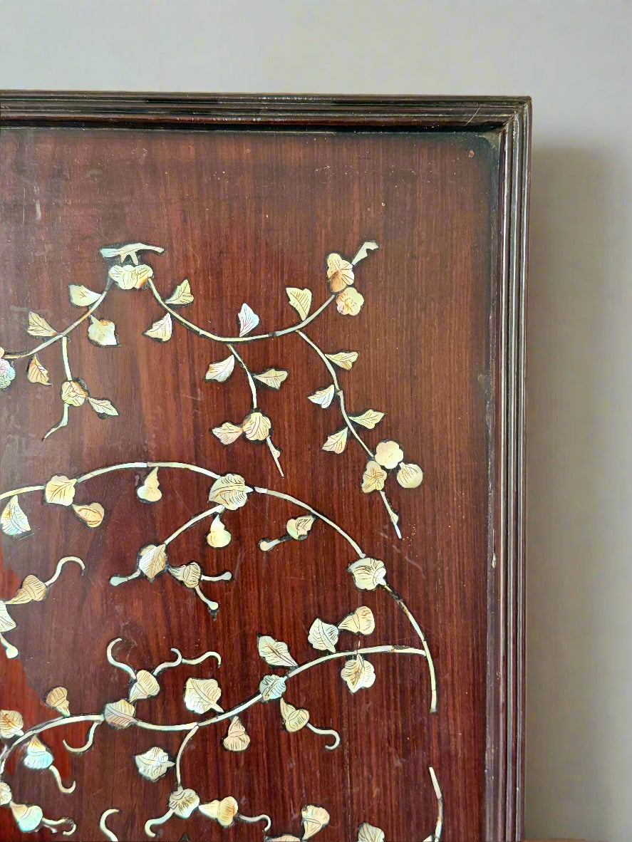 Antique 19th Century Chinese Mother of Pearl Wooden Wall Panel