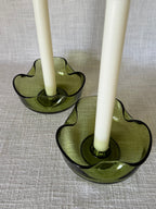 Vintage Green Glass Candle Holders (set of 2)