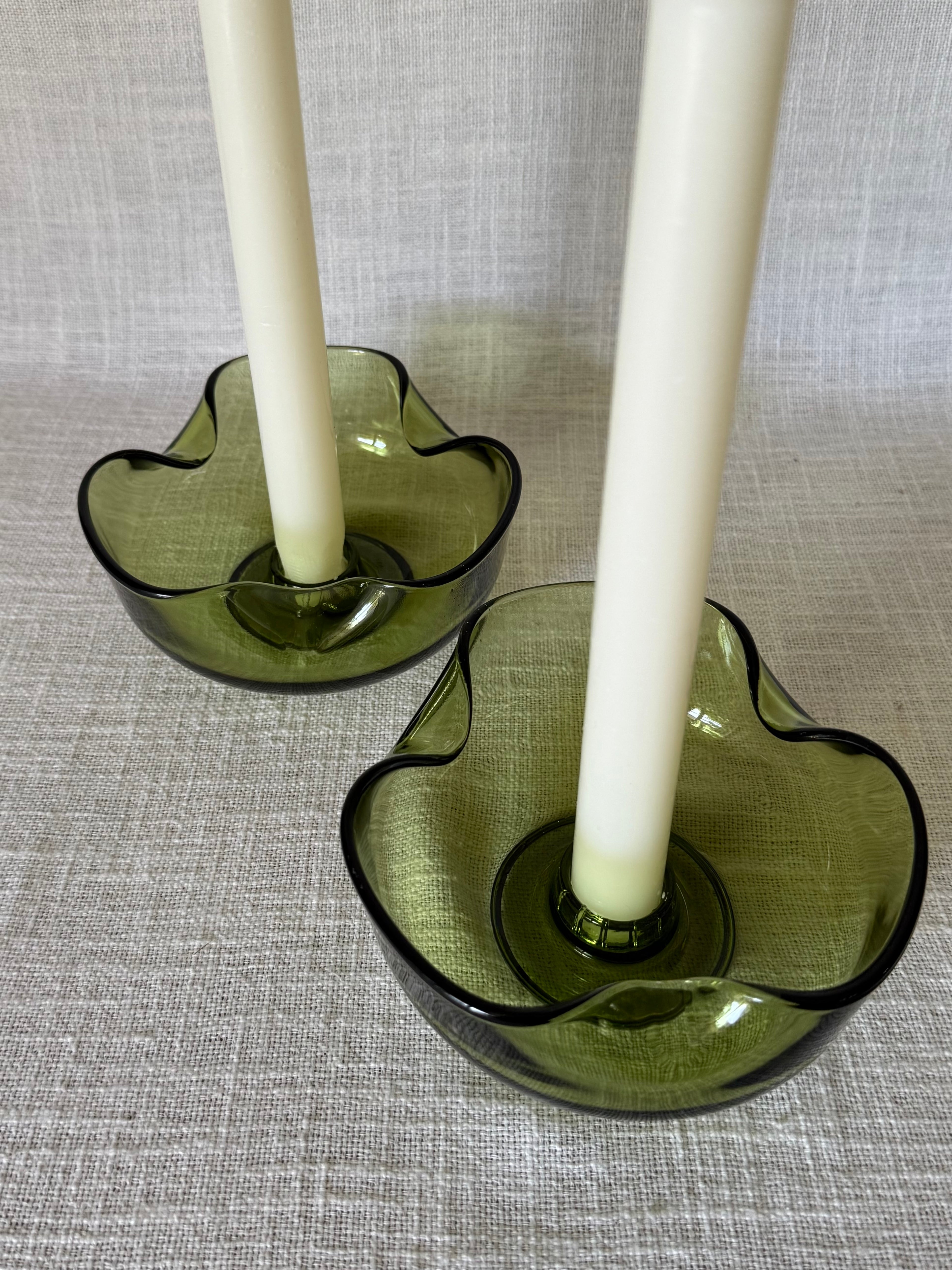Vintage Green Glass Candle Holders (set of 2)