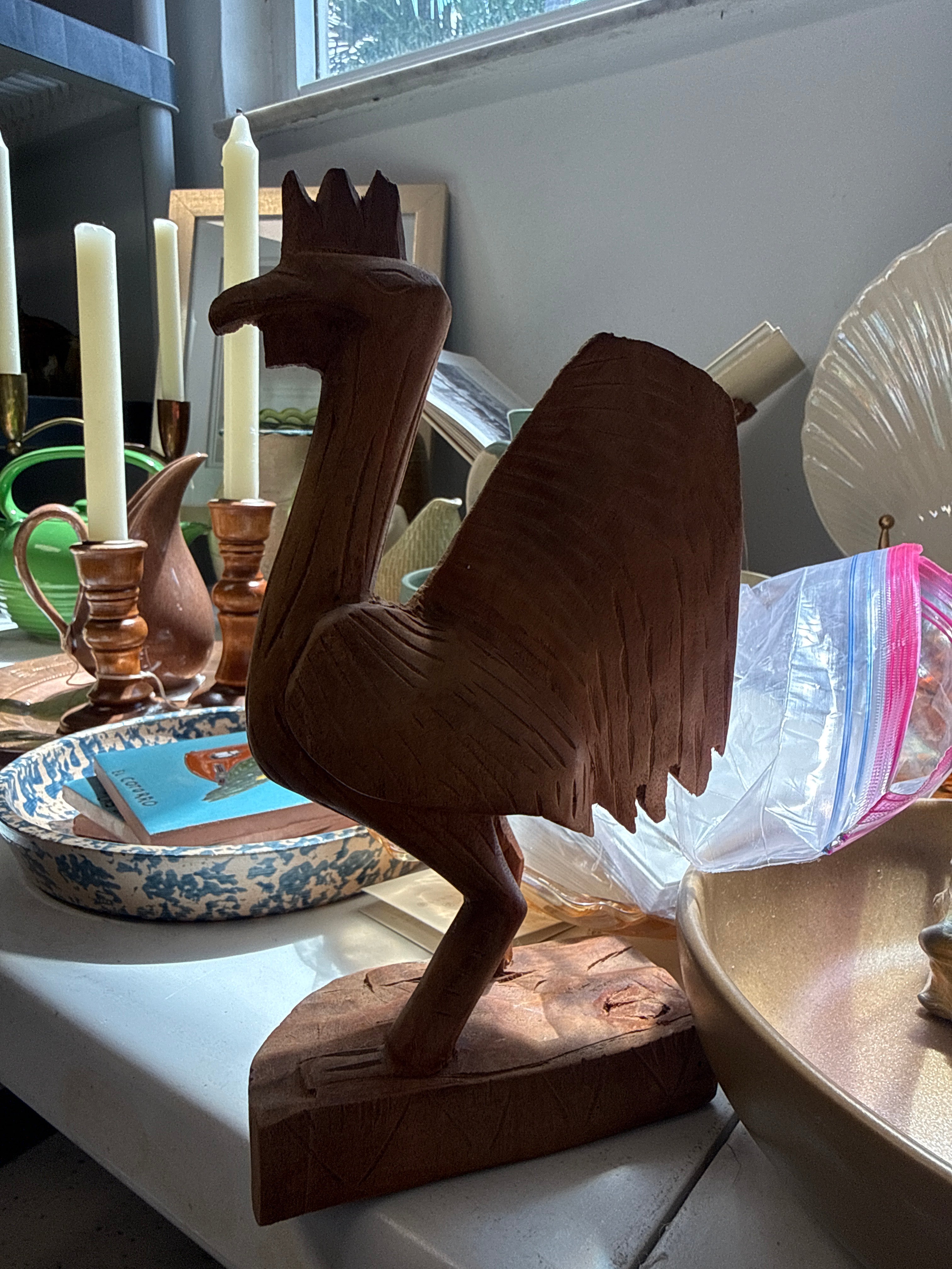 Hand-carved Rustic Wood Rooster