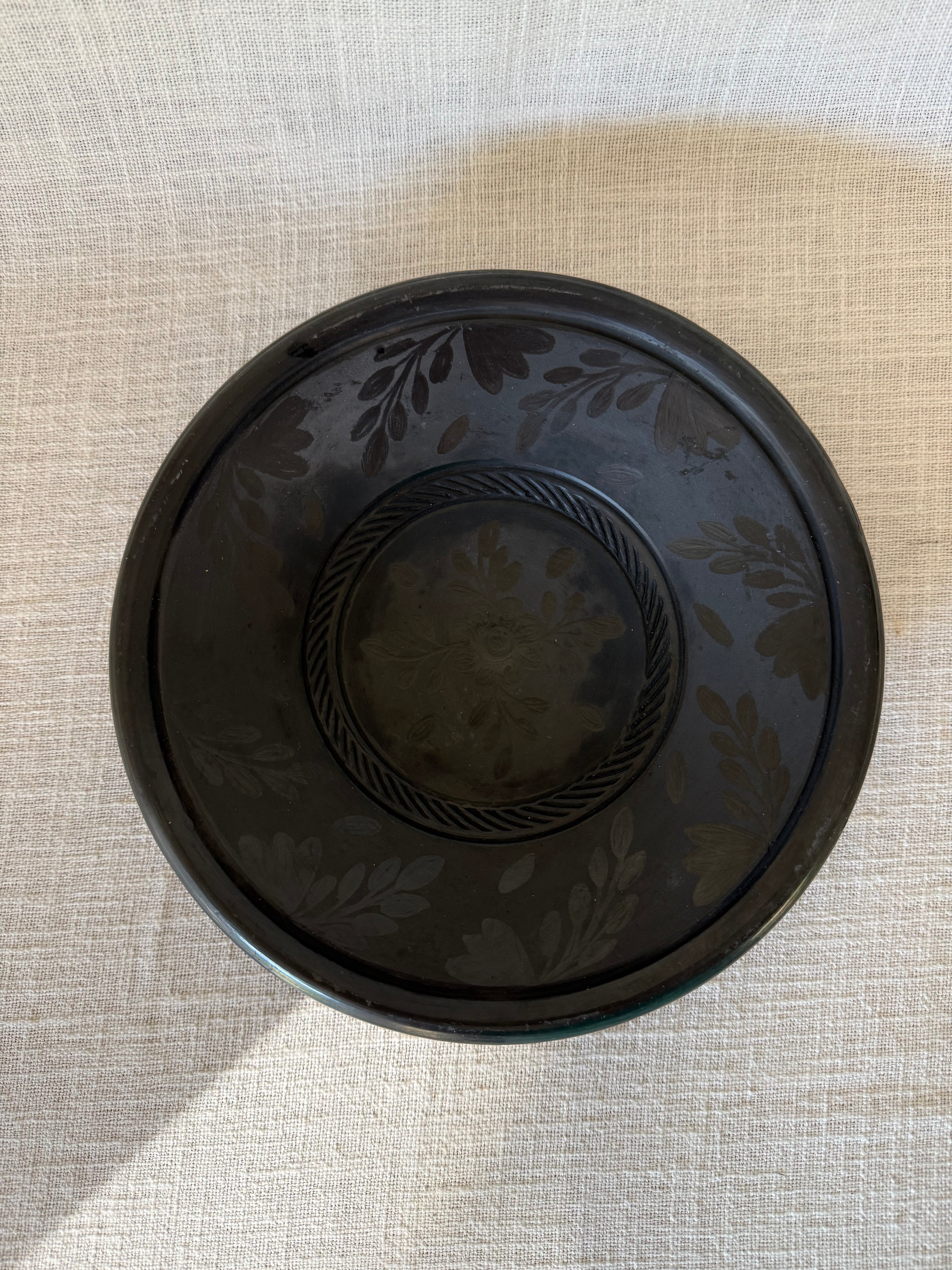 Black Ceramic Etched Catch-all Floral Bowl