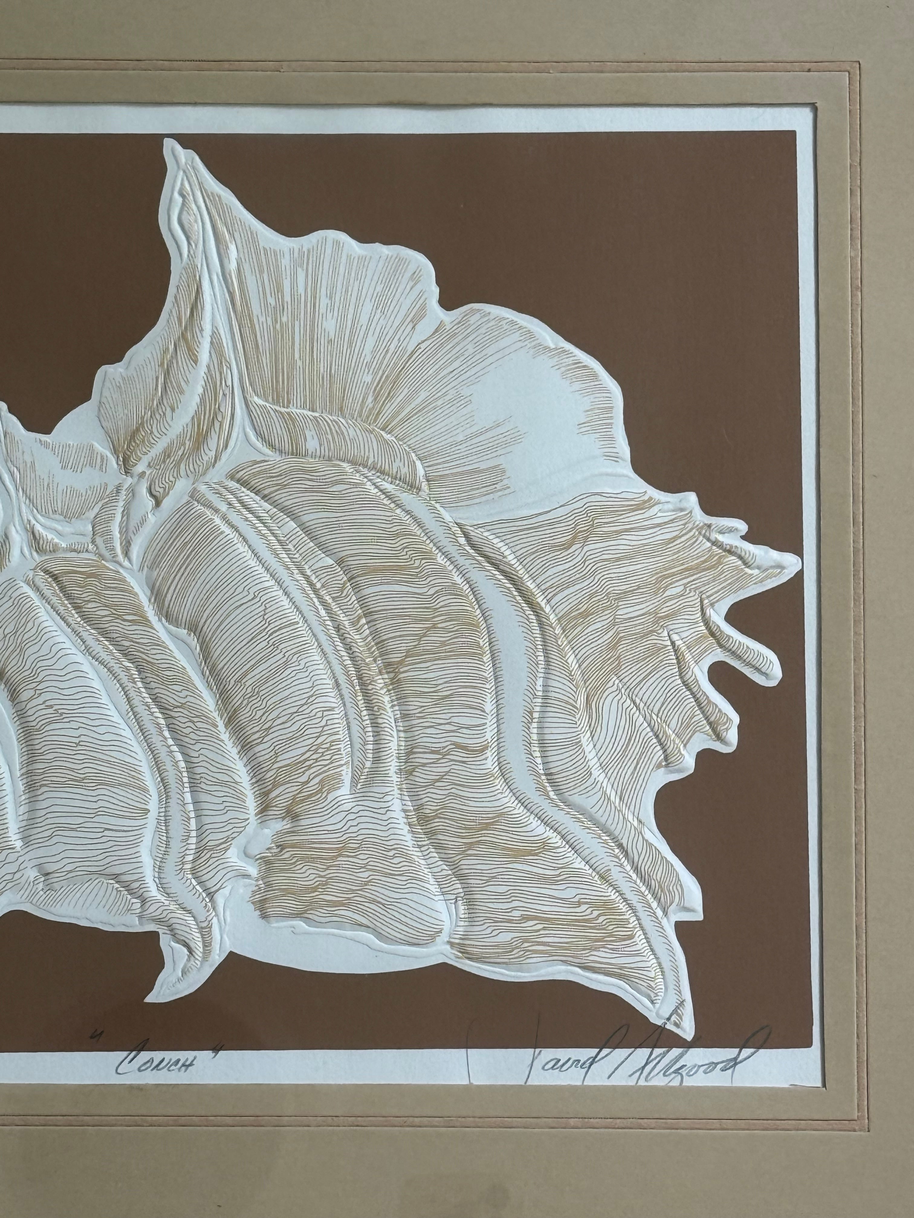 Vintage Signed Conch Etching by David Allgood (Brown)