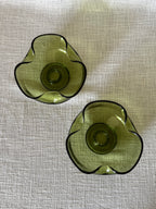 Vintage Green Glass Candle Holders (set of 2)