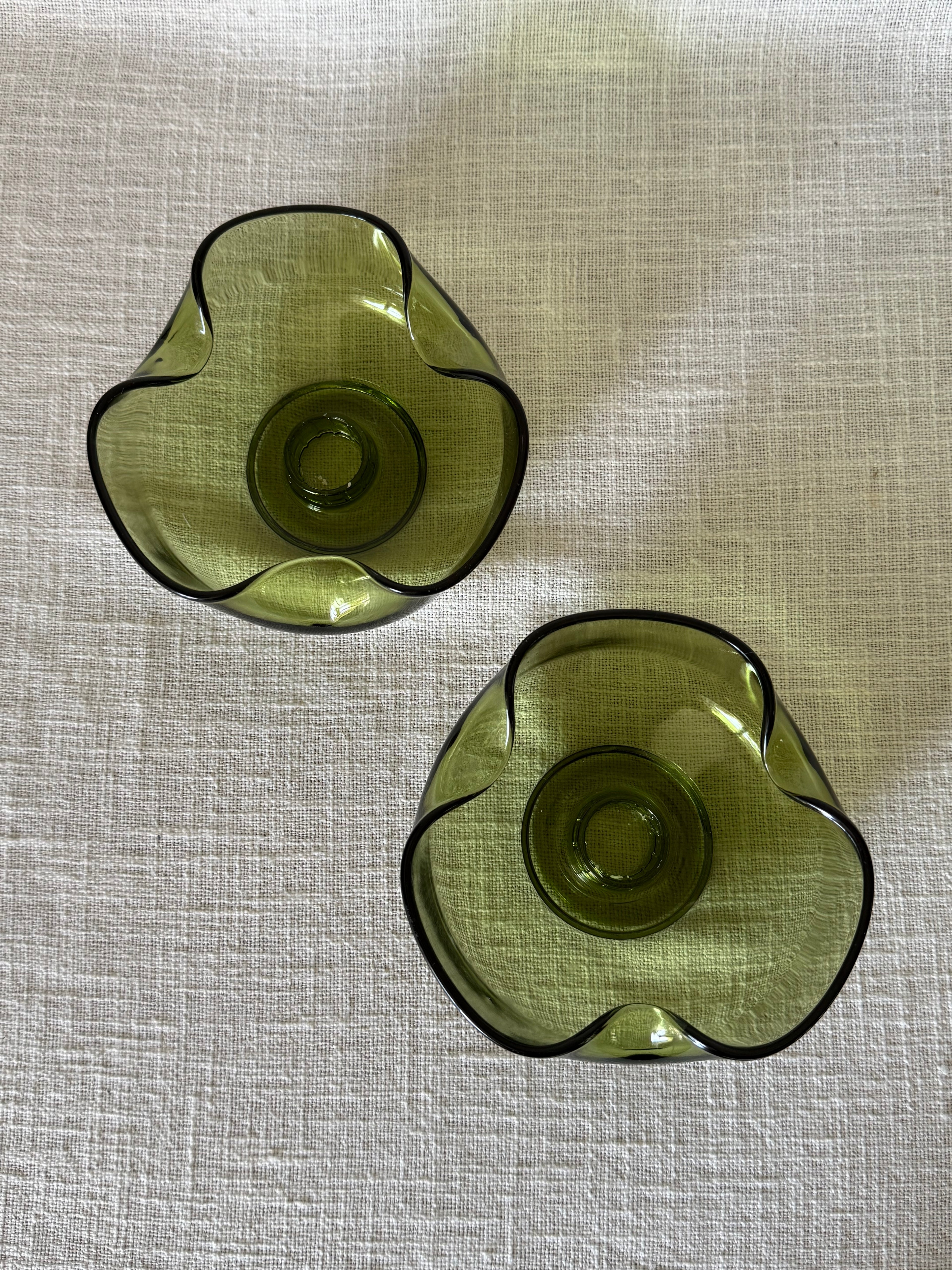 Vintage Green Glass Candle Holders (set of 2)