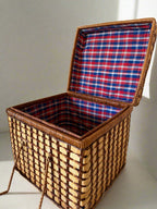 Two-tone woven picnic basket with lid & top handles