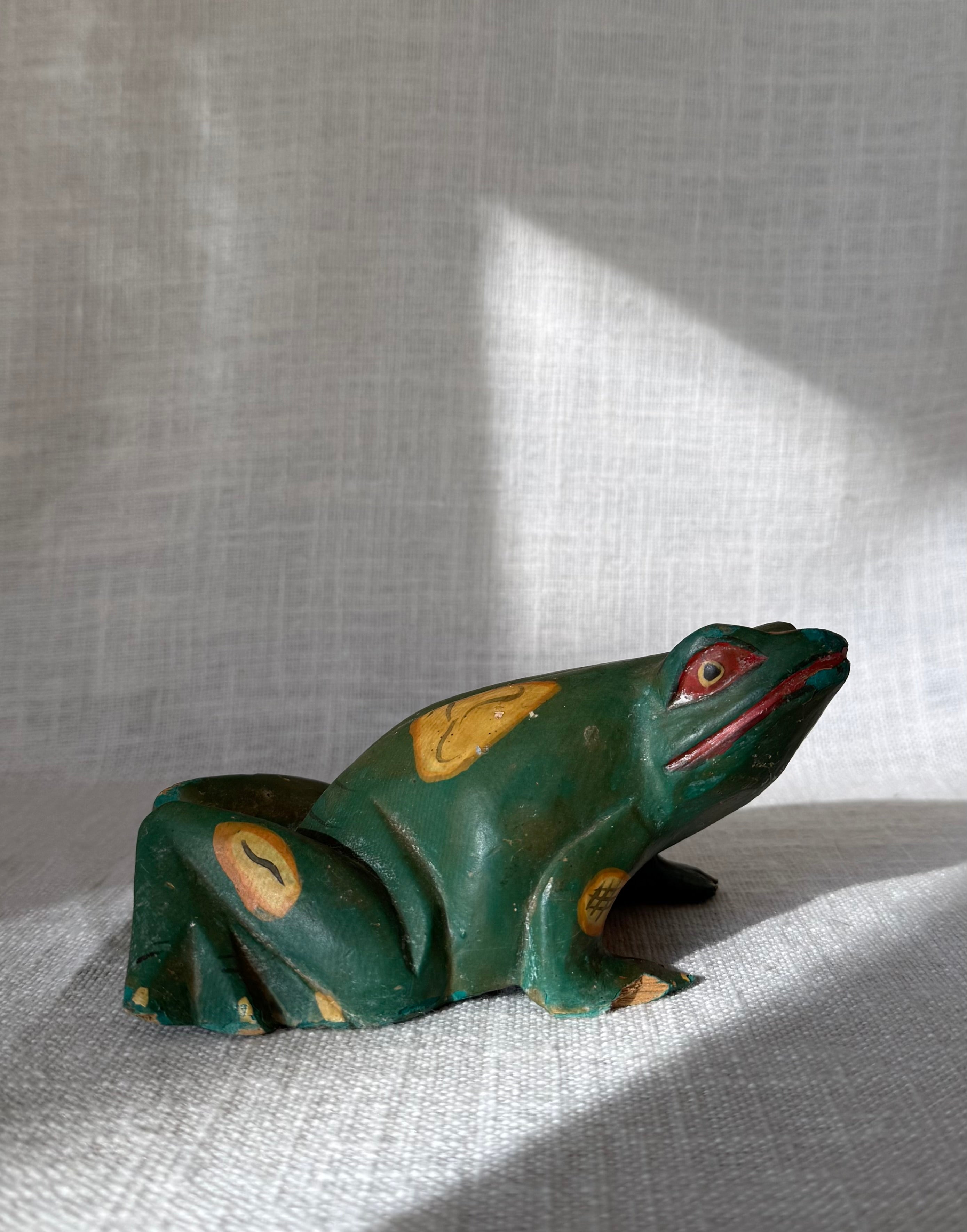 Hand-painted Wooden Frog Figurine