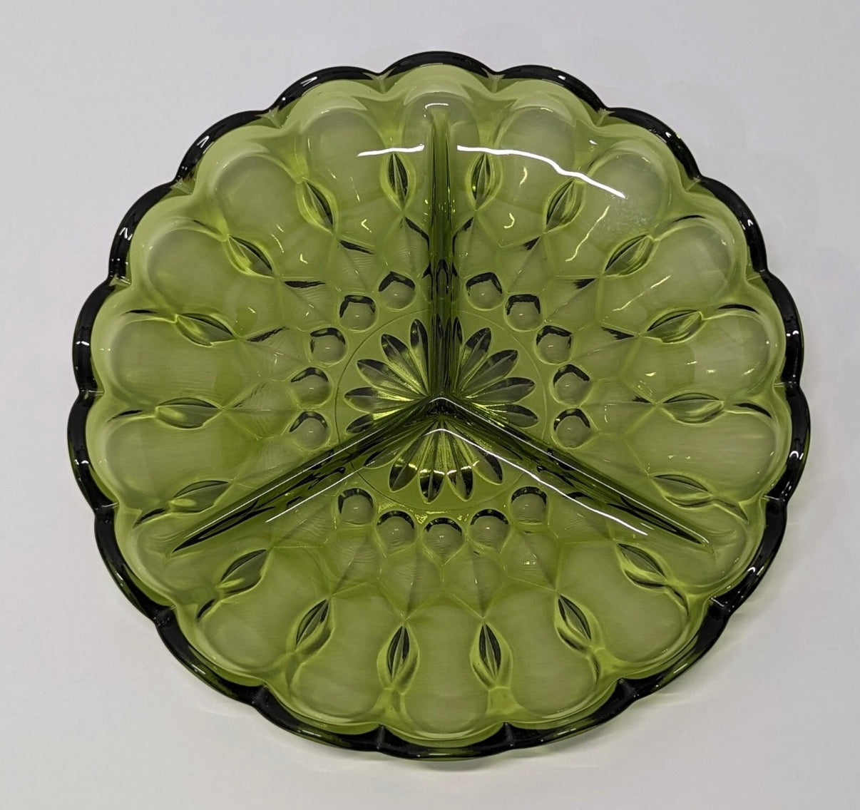 1960s Anchor Hocking Green Tri-compartment Dish