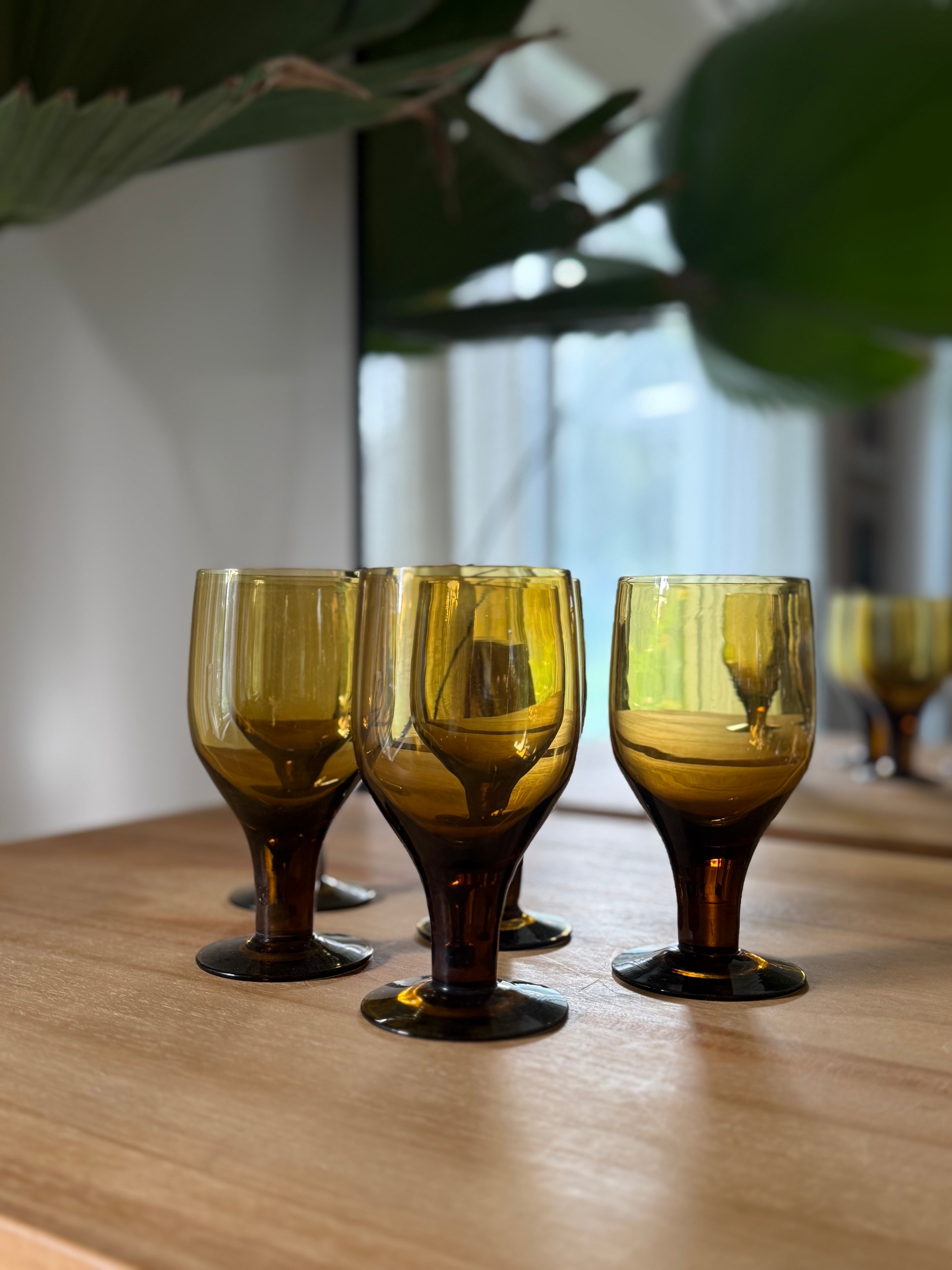 Amber Stemmed Glass Goblet (set of 5)