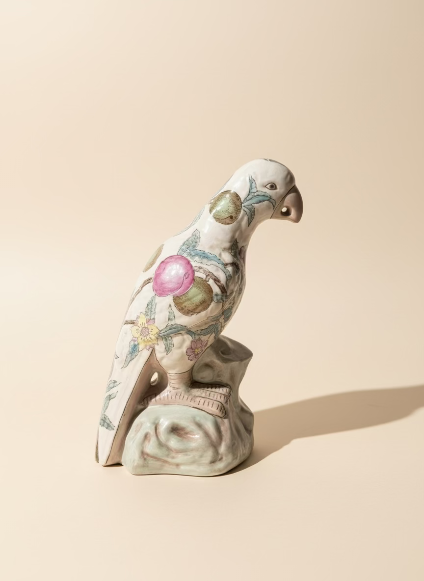 Vintage Hand-Painted Ceramic Parrot Figurine