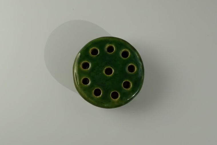 Vintage Green Glazed Ceramic Flower Frog